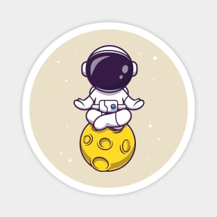 Cute Astronaut Meditation on Moon Cartoon Magnet